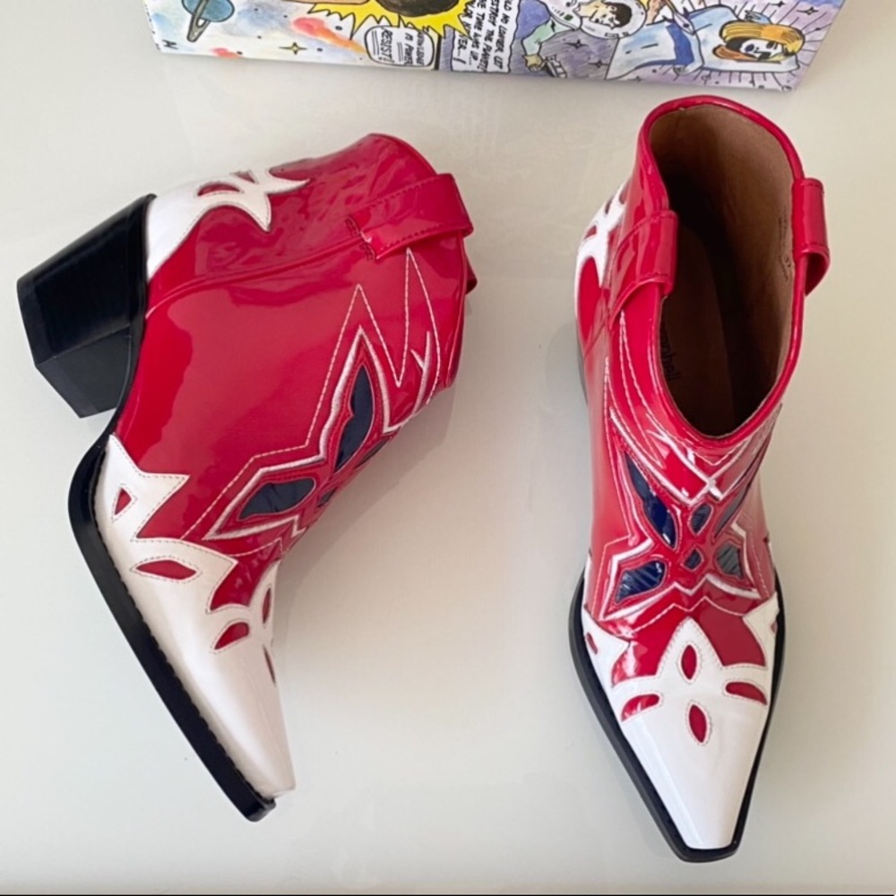 Jeffrey Campbell Western Red White Booties SZ 7